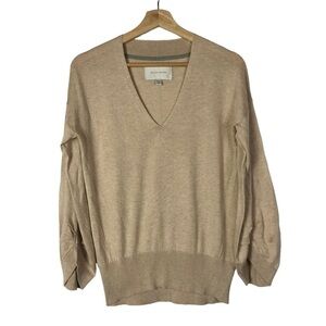 Brochu Walker Light Tan‎ V-Neck Silk Cotton Knit Sweater XS